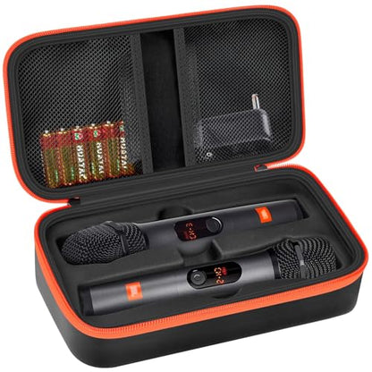 Wireless Microphone Case Compatible with JBL Wireless Two Microphone System, Handheld Dual Mic Travel Bag for Singing or Karaoke for Receivers, Adapters, AA Batteries - color: Black