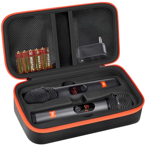 Wireless Microphone Case Compatible with JBL Wireless Two Microphone System, Handheld Dual Mic Travel Bag for Singing or Karaoke for Receivers, Adapters, AA Batteries - color: Black
