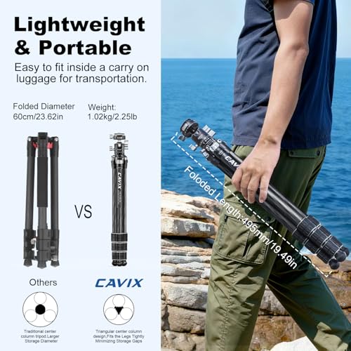 CAVIX 57"/145cm Carbon Fiber Tripod, Lightweight Tripod for Camera, 360° Panorama Tripod Ball Head, 1/4" Arca QR Plate, Travel Tripod Monopod for DSLR Video Camcorder, Max Load 33lb/15kg. - size: Carbon Fiber(57")