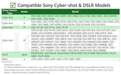 USB PC Data Transfer Battery Charger Cable for Select Sony Cybershot DSC-H200 DSC-H300 DSC-W370 DSC-W800 DSC-W830 DSC-W310 (Check Product Description for List of Compatible Models Before Buying)
