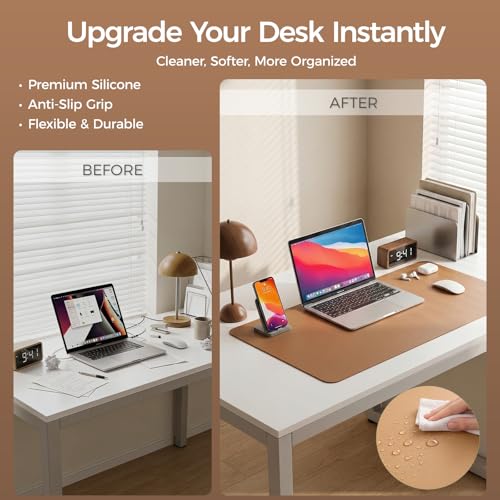 Silicone Desk Mat for Minimal, Creative, Vanity Desk – Reduces Glare, Comfortable Viewing – Writable, Non-Slip, Waterproof, Roll-Up – Food-Grade Platinum-Cured Silicone, Gift Tube（Caramel Brown） - color: Caramel Brown
