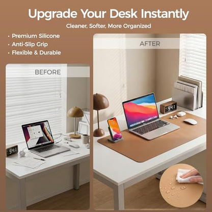 Silicone Desk Mat for Minimal, Creative, Vanity Desk – Reduces Glare, Comfortable Viewing – Writable, Non-Slip, Waterproof, Roll-Up – Food-Grade Platinum-Cured Silicone, Gift Tube（Caramel Brown） - color: Caramel Brown