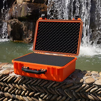 MEIJIA All Weather Portable IP67 Waterproof Protective Case, Hard Camera Case with customizable foam, Perfectly Protection of Camera, Drones,Pistols,Lens,Equipments,18.5 x14.06x6.93inches(Orange) - color: Orange