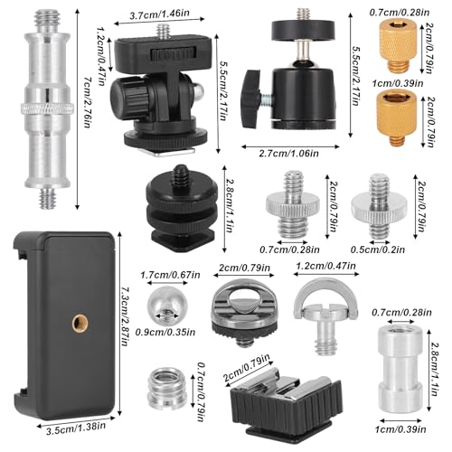 Penitue 30pcs Camera Tripod Mount Kit, Camera Tripod Adapter Screw Kit Including 1/4 to 3/8 Inch Threaded Converters & 1/4 Inch Swivel Ball Head for DSLR Cameras, Monopods, etc