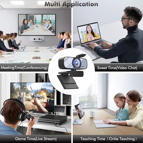 Gozvrpus USB HD Webcam with Built-in Microphone and Rotatable Tripod, 1080P Video, Wide Angle Camera, Privacy Cover, for Desktop PC or Laptop Computer（White） - color: white