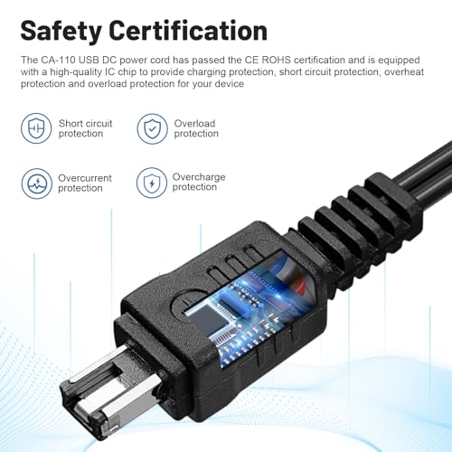 Replacement CA-110 USB Power Cable Charging Cord Adapter Compatible with Canon VIXIA HF R800 R700 R500 R600 R20 R26 R30 R32 R40 R42 R50 R52 R60 R62 R200 R300 R400 M50 M52 M500 Cameras and More