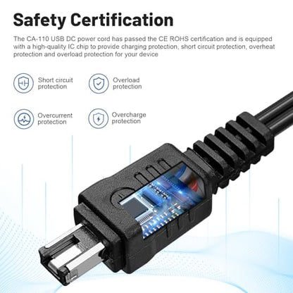 Replacement CA-110 USB Power Cable Charging Cord Adapter Compatible with Canon VIXIA HF R800 R700 R500 R600 R20 R26 R30 R32 R40 R42 R50 R52 R60 R62 R200 R300 R400 M50 M52 M500 Cameras and More