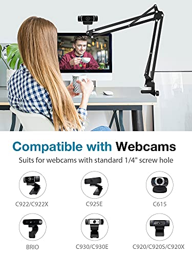 InnoGear Webcam Stand, Boom Arm Mount Stand for Logitech Webcam BRIO 4K C920 C920S C922 C922x C925e C930 NexiGo N60, 1/4"-3/8" and 3/8"-5/8" Screw for Blue Yeti Snowball Yeti Nano and Other Mics - style: Webcam Boom Stand
