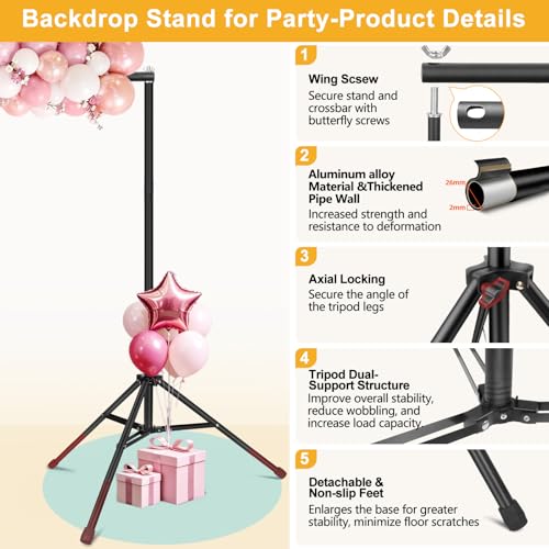 Backdrop Stand 10x7ft(WxH)- 7 Widths Photo Studio Adjustable Background Stand Support kit with Clamps,Carrying Bag for Party, Photo Booth, Banner, Events Decoration, Wedding, Photography
