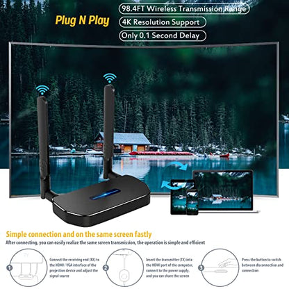 Wireless Hdmi Transmitter and Receiver 4k. One Receiver and Four Transmitter,Switch at Will,165FT/50M VGA Dual Screen Casting Video Audio from PC/Laptop/Netfix/TikTok to Monitor,Projector Equipment - size: 4TX+RX
