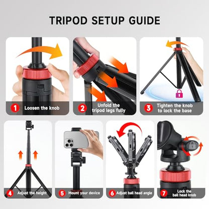 YSKE(MT-79) Light Stand Tripod 81", 7-Section 0.8lbs, Foldable - Camera Phone Mount for DSLR, GoPro, iPhone, LED Video Light, Ring Light, TikTok YouTube Creator