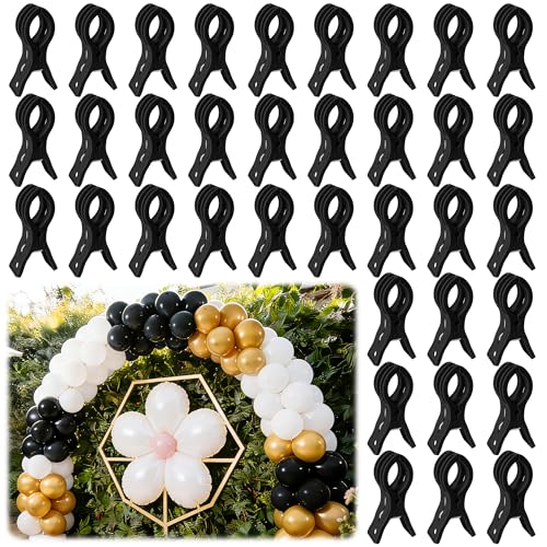 PUGPIU 36 Pack Balloon Arch Clips for Backdrop, 3.5 Inch Black Spring Clamp | Plastic Balloon Clips for Arch, Great for Backdrop Stand, Birthday Wedding Decoration, Hang-drying, Beach Towels, Photos - color: Black3