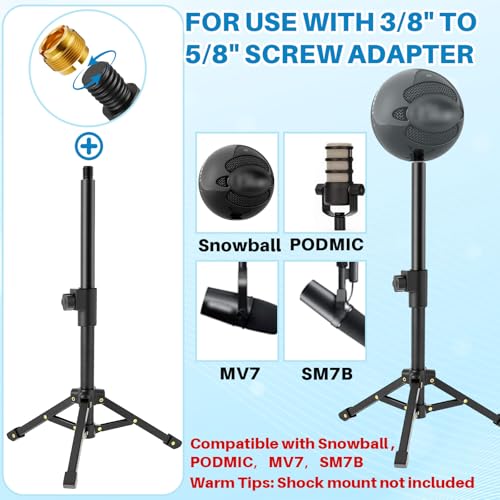 Relaxweex 4 Set Desktop Mic Stand Portable Foldable Adjustable Tabletop Microphone Stand Microphone Tripod with Mic Clip, Storage Bag and 5/8" Male to 3/8" Female Screw(Stylish,10.63''-15.35'')