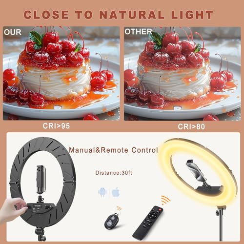 Ring Light 18" with Stand, 55w 6700K LED Light,63" Tripod,Multi-Angle Adjustable Phone Stand, for iPhone and Android Phones, CRI95, Suitable for YouTube, TikTok, Selfies (Black, 18") - color: black