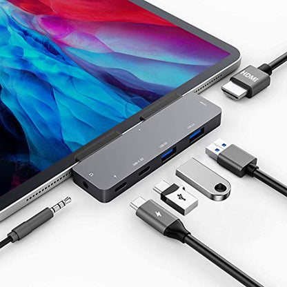 iPad Pro USB C Hub Adapter with 4K HDMI,3.5mm Jack,2 x USB3.0,PD 60W,USB C Data,SD/TF Card Slot,6in1 Adapter for M4 M2 M1 iPad Pro 11 12.9 2025-2018,iPad Air/Mini - color: 6IN1