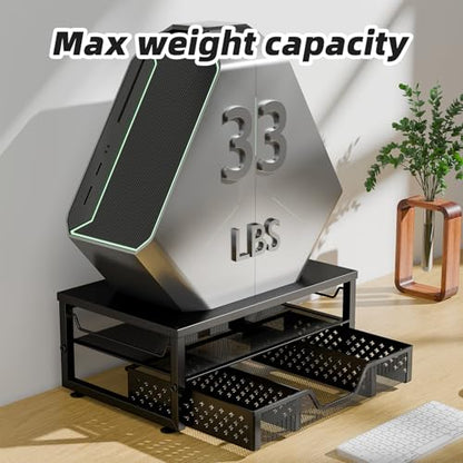 Simple Trending Desk Organizer and Accessories, 2-Tier Computer Monitor Stand Riser with Drawer, Office Desk Accessories & Workspace, Laptop & Printer Stand for Desktop, Black - size: 16.34"W x 10.35"D x 3.5"H