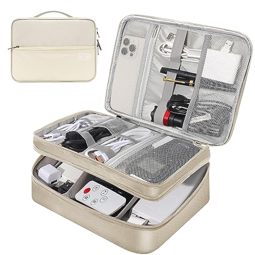 CILLA Electronic Organizer Travel Case, Travel Cord Organizer Case Portable Waterproof Cable Organizer Bag for Charger, Cord, USB, Power Bank, Earphone - color: zipper-beige