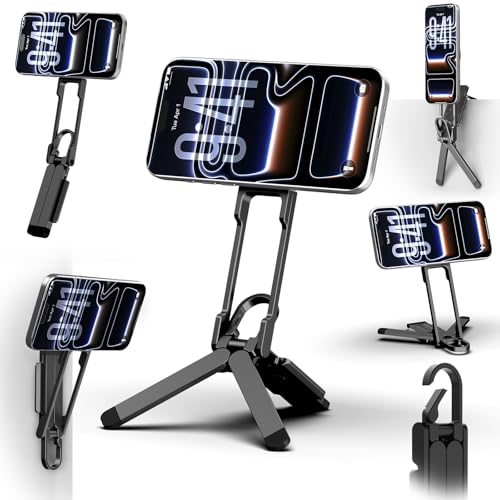 COMAN DP58 Magnetic Phone Tripod, Aluminum MagSafe Tripod Stand with Carabiner, Mini Portable Travel Pocket Tripods for iPhone & Non-Magnetic Phones with Included Ring - color: Black