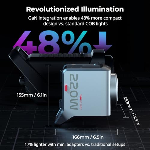 SMALLRIG RC 220C RGB COB LED Video Light Bowens Mount, 200W 36000 Full-Color Video Light 2700-10000K, CRI97+/TLCI98+, Support Wireless Power Supply, App Control, for Photography and Photo Studio - color: RGB