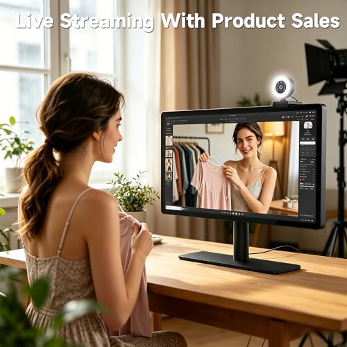 USB HD 2K Video Webcam，with Ring Ligh and Microphoneand Rotatable Tripod& Privacy Cover for PC，, Fast AutoFocus，with Auto White Balance for Video Calls, Live Streaming Gaming & Online Meetings