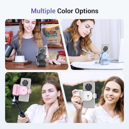 Phone Camera Grip Smartphone Photography Shooting Clip with Tripod Mount & Detachable Wireless Shutter Remote Control, Phone Selfie Grip Handle Stand for iPhone Samsung Android Phone Vlog Video White - color: White