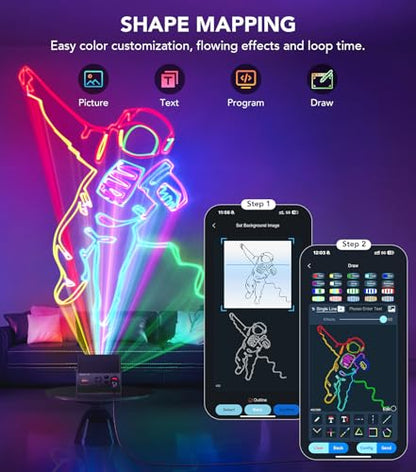 KeoBin APP DJ Laser Lights Professional - 200+ 3D RGB Animation Laser Light Show, Hand Drawing, Custom Patterns, Sound Actived & DMX Sync for Party, Stage, Club