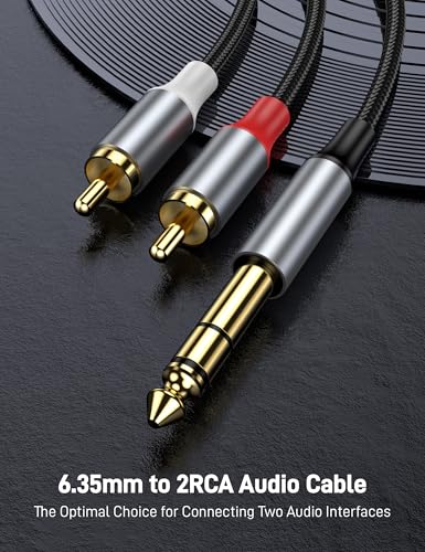 6.35mm TRS to Dual RCA Audio Cable 6.6FT, Quarter inch TRS to RCA Audio Cable 6.35mm Stereo Jack to Dual RCA Insert Cable Y Splitter Cable. - size: 6.6FT