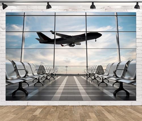 12x10ft Fabric Airport Backdrop Lounge with Plane Pilot Jet Birthday Party Video Recording Zoom Meeting Conference Baby Shower Photoshoot Business Studio Decoration Photography Props - size: 12x10FT
