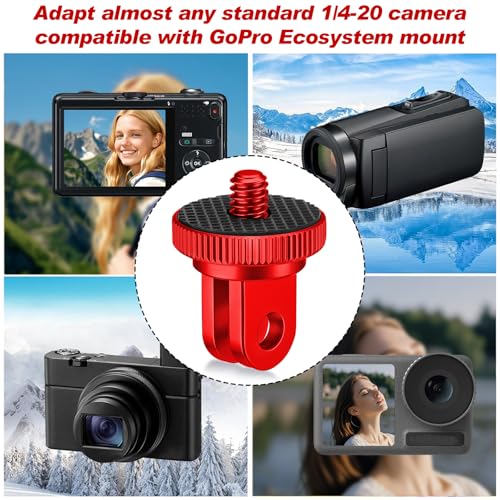 Frienda 4 Pieces Aluminum Camera Tripod Mount Adapter 1/4-20 Conversion Adapter for Tripod Compatible with GoPro Action Cameras and Other Standard 1/4 Accessories(Red) - color: Red