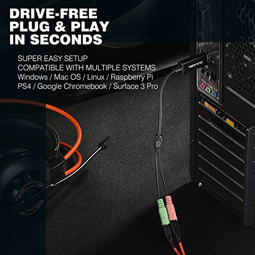 DuKabel USB to 3.5mm Jack TRS AUX Adapter for Built-in USB Sound Card with Separate Plug TRS 3 Pole Microphones [Metal Housing & Durable Braided / 9.8inch] - size: 9.8 inch / 25 cm
