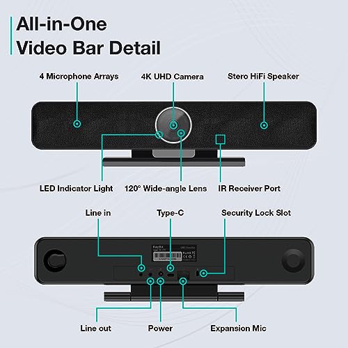TB5 Video Conferencing System - Zoom Certificated, Ultra 4K Pro Audio and Video Conference Room Camera with 4 Microphone Arrays & Stereo Speakers, 120° Wide Angle Webcam for TV/Meeting Room