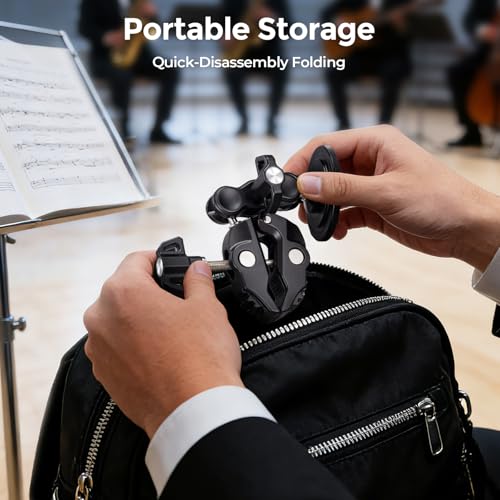 Facmogu Magnetic Phone Holder for Mic Stand, All-Metal 360° Rotatable Magnet Phone Mount with Clamp, Clip Phones Mount for Microphone & Music Stands, Compatible with Magsafe & iPhone 17/16/15/14/13/12