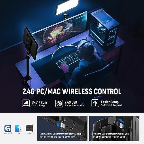 NEEWER 25W 12.9" Streaming Key Light with Desk Stand/2.4G Remote/USB Transmitter, PC/Mac APP Control 2300Lx/0.5m 2900-7000K CRI98+ Dimmable Edge Lit Video Panel Light for Webcam Laptop Zoom, GL25B