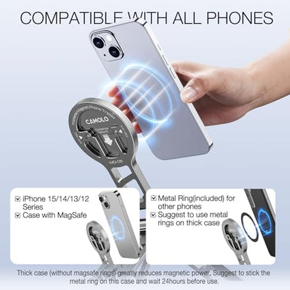 Magnetic Pocket Phone Tripod Foldable Compatible with Magsafe for iPhone 17/16/15/14/13/12 Plus Pro Max Series, Upgrade Mini Cell Phone Tripod Mount Handle Smartphone Desk Stand Travel All in One