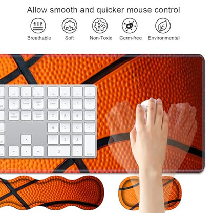 4 in 1 Ergonomic Keyboard Wrist Rest & Mouse Pad Wrist Rest Set, Large XXL Gaming Desk Mat 31.5"x 11.8" with Non-Slip Base, Memory Foam for Home Office Study Gaming, Basketball Surface - color: Basketball Surface