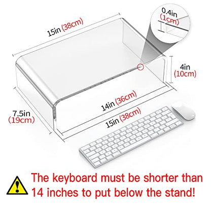 Acrylic Monitor Stand Riser Clear Laptop Stand Riser L15 xW7.5 xH4 | PC Holder, Compatible with All Notebooks and Monitor, Decoration for Office & Home,White Aesthetic Design, Office Supplies - size: 15''