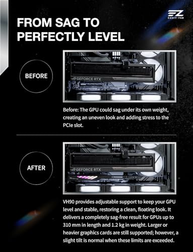EZDIY-FAB VH90 ARGB GPU Bracket, Adjustable Anti-Sag Graphics Card Holder with Precision Rail & Lift System, Reinforced Design, 5V 3-Pin Motherboard Sync, Black - color: Black