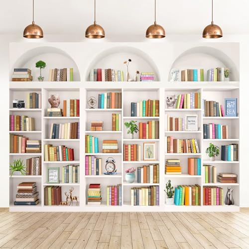 Bookshelf Bookcase Backdrop Library Backdropoffice Background 7 * 5ft | Bookshelf Bookcase Backdrop Home Office Meeting Video Conference Decor Calls Video Recording Photo Props