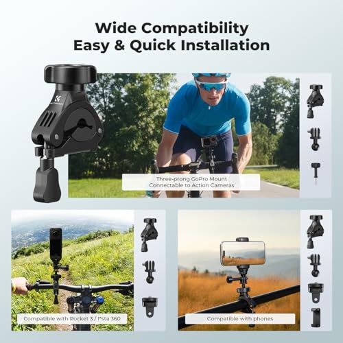 K&F CONCEPT Handlebar Bike Motorcycle Mount, 360° Rotation Camera Clamp Mount with 1/4" Screw Compatible with Hero 13/12/11/10, Osmo Action 6 5 4 Pro, 360 X5 X4 and Smartphones - style: One Ball Joint