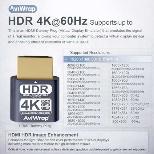 HDMI Dummy Plug 4K@60Hz,HDMI EDID Virtual Display Adapter,Headless Display for Sports Bar Multi-Screen Match Broadcast & OBS Live Streaming,Remote Desktop & Gaming,Supports 2K 1080P@60Hz - color: 4K 60Hz HDR/hdmi2.0