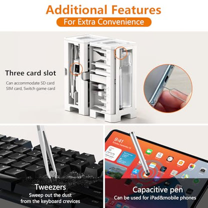 Cell Phone Cleaning Kit, iPhone Cleaning Kit for Charging Port Cleaner Keyboard Cleaning Kit for Airpods/Android/USB C/Earbuds/Laptop/iPad/Camera Lens with Stylus Pen (White, Elite Pack) - color: White (Elite Pack)