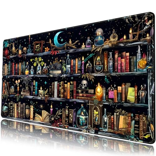 Bookshelf Desk Mat Black Library Aesthetic Desk Pad Large Gaming Mouse Pad 31.5x15.7 in Bookcase XXL Extended Mousepad Book Keyboard Mouse Mat for Work Game Office Home - color: Bookshelf Black