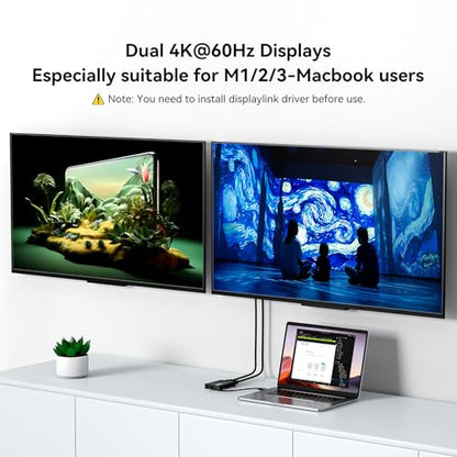 ACASIS USB C to Dual HDMI DisplayLink Adapter, 4K@60Hz, 2 HDMI & 3 USB-A Ports, 100W PD Charging, USB C DisplayLink Docking Station for Mac M1/M2/M3/Windows,USB A/C to Dual Monitor Adapter (Black) - color: Black