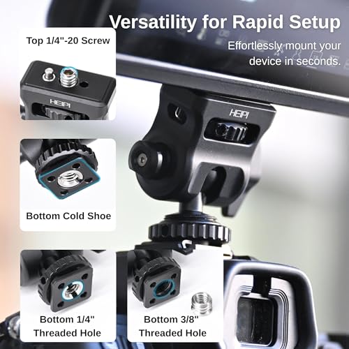 HEIPI Field Monitor Mount with Cold Shoe Mount Swivel 360° and Tilt 180°, Holder for Camera Monitor Mount, LED, Flash and Video Shooting Photography Accessories, Max Load Capacity 7.7lbs