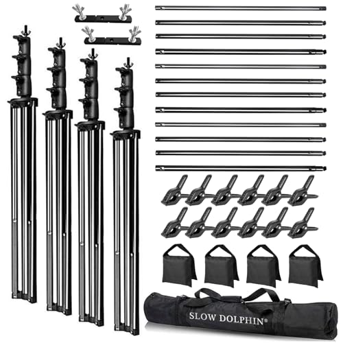 SLOW DOLPHIN Photo Video Studio 30ft (Wide) x 10ft (Tall), Degree Crossbar Rotatable, Angle Adjustable Triple Crossbar Extender Mount, Photography Background Support System, Sand Bags,Clamps,Carry Bag