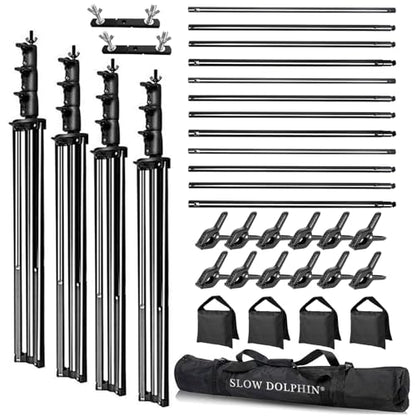 SLOW DOLPHIN Photo Video Studio 30ft (Wide) x 10ft (Tall), Degree Crossbar Rotatable, Angle Adjustable Triple Crossbar Extender Mount, Photography Background Support System, Sand Bags,Clamps,Carry Bag