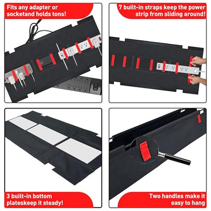 Under Desk Cable Management Tray – No Drill, 36" L x 6" W, Non-Scratch Silicone Clamps, 16 Cable Slots, Washable Honeycomb Base,Black - color: Black, size: Upgraded with Enhanced Features-36"L x 6.0"W