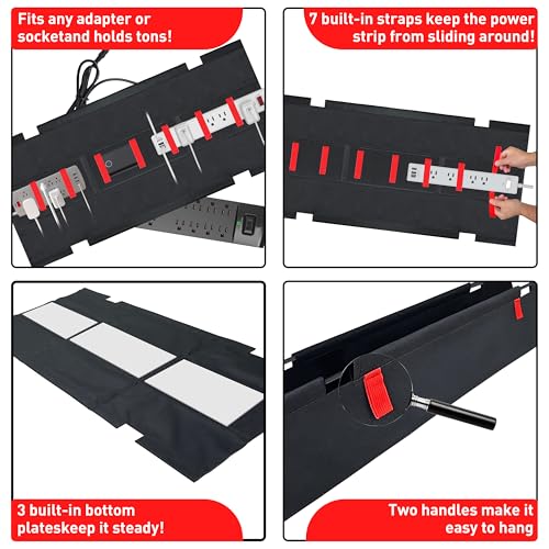 Under Desk Cable Management Tray – No Drill, 48" L x 6" W, Non-Scratch Silicone Clamps, 16 Cable Slots, Washable Honeycomb Base,Black - color: Black, size: Upgraded with Enhanced Features-48"L x 6.0"W