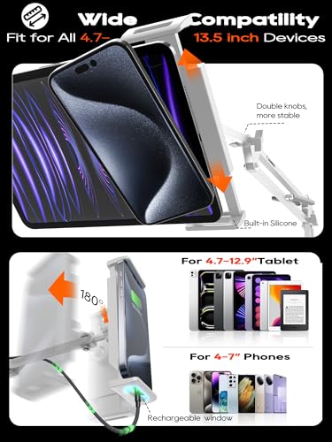 Gooseneck Phone Holder for Bed Desk, Tablet Stand Adjustable, Kindle iPad Holder for Phone Tablet Holder Mount fits iPhone Kindle 4-13" Device Valenties Day Gifts for Women (White (Clamp fo Tube)) - color: White (Clamp fo Tube)