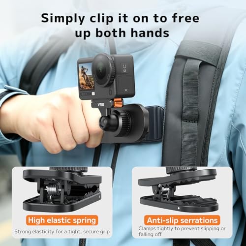 VRIG Backpack Strap Mount for Action Camera, 360 Backpack Shoulder Clamp Mount with Quick-Release Adapter for DJI Osmo Action 6/5 Pro/ 4/3/ Osmo Nano (AC-99 Osmo-Action Base) - size: AC-99 Osmo-action base